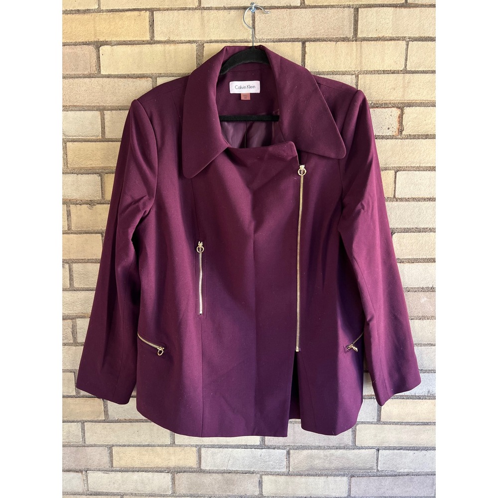 Calvin Klein Plum Purple Asymmetrical Zip Moto Jacket Size 18W Gold Hardware